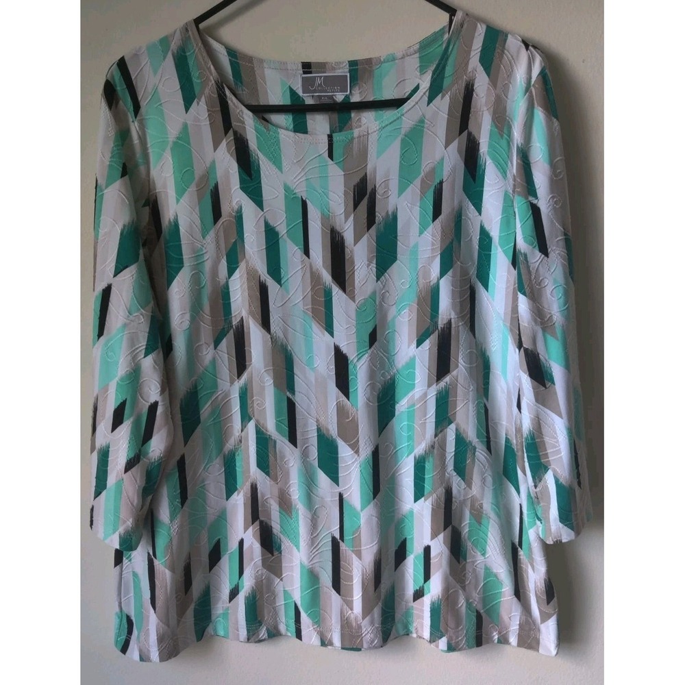 JM Collection Women's Petite Colorful Geometric Print 3/4 Sleeve Blouse Size P/L